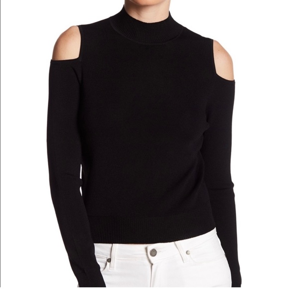 Nordstrom 360 Sweater Mock Neck Cold Shoulder Sleeve Rib Knit Italian Yarn - Picture 8 of 8